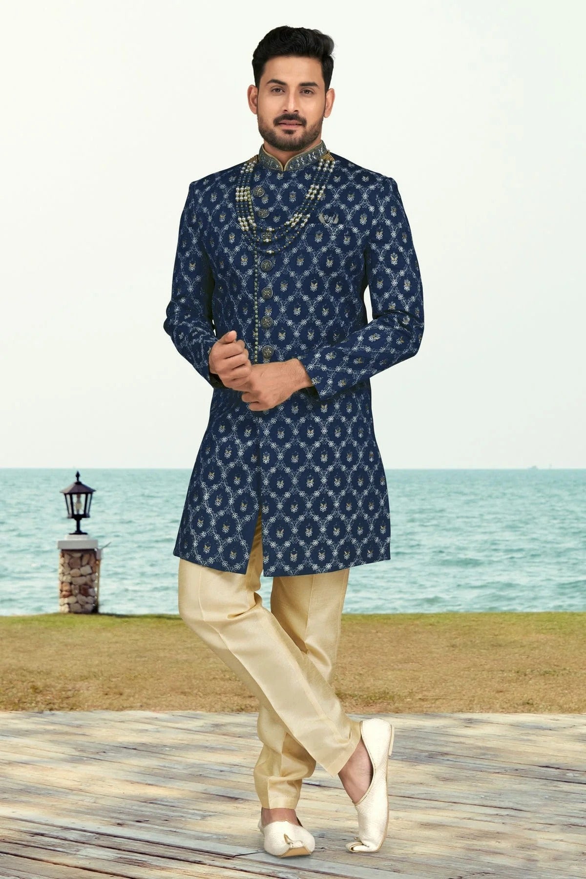 Blue Banarasi Silk Sherwani NCSH10410265