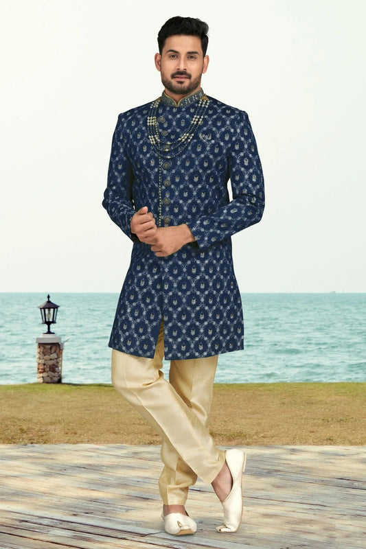 Blue Banarasi Silk Sherwani NCSH10410265