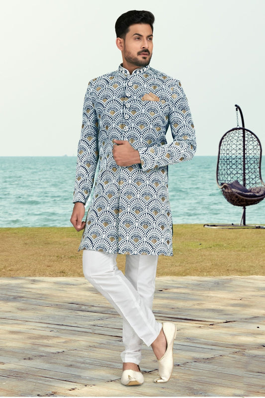Blue Banarasi Silk Sherwani NCSH10410273
