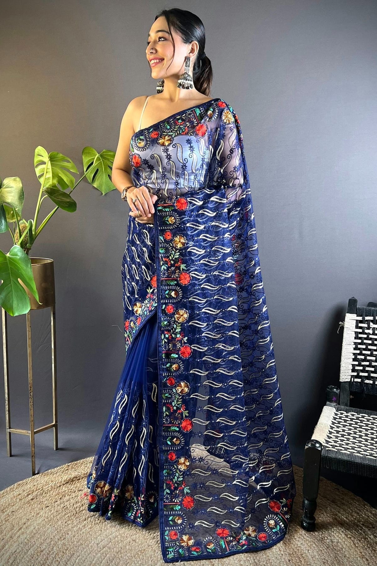 Blue Butterfly Net Designer Saree NCSD11111678