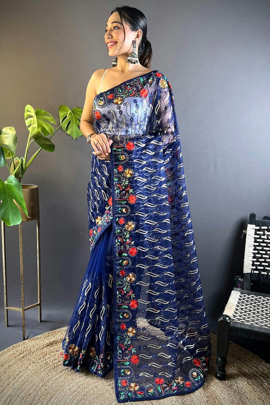 Blue Butterfly Net Designer Saree NCSD11111678