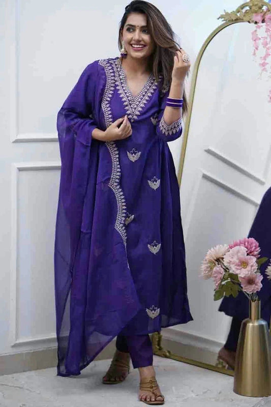 Blue Chanderi Stitched Anarkali Suit NCSS11410279
