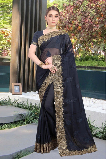 Blue Chiffon Embroidery Saree NCSD11210787