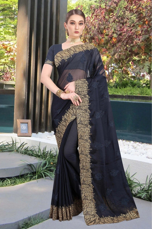 Blue Chiffon Embroidery Saree NCSD11210787