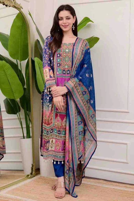 Blue Chinon Stitched Pant Style Suit NCSS11410174