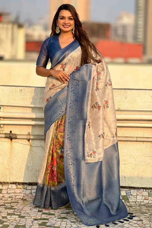 Blue Cotton Linen Traditional Saree NCSD11110938
