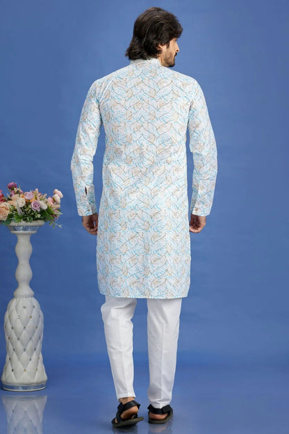 Blue Cotton Pintex Kurta Pajama NCKP12310220