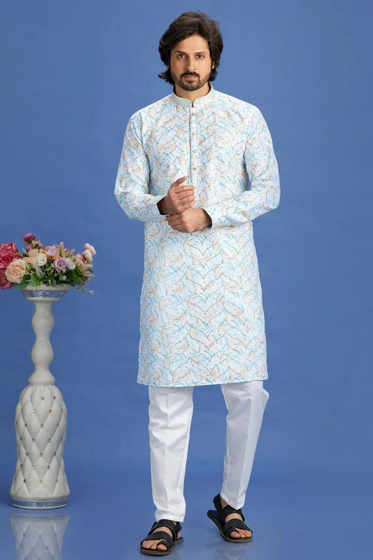 Blue Cotton Pintex Kurta Pajama NCKP12310220