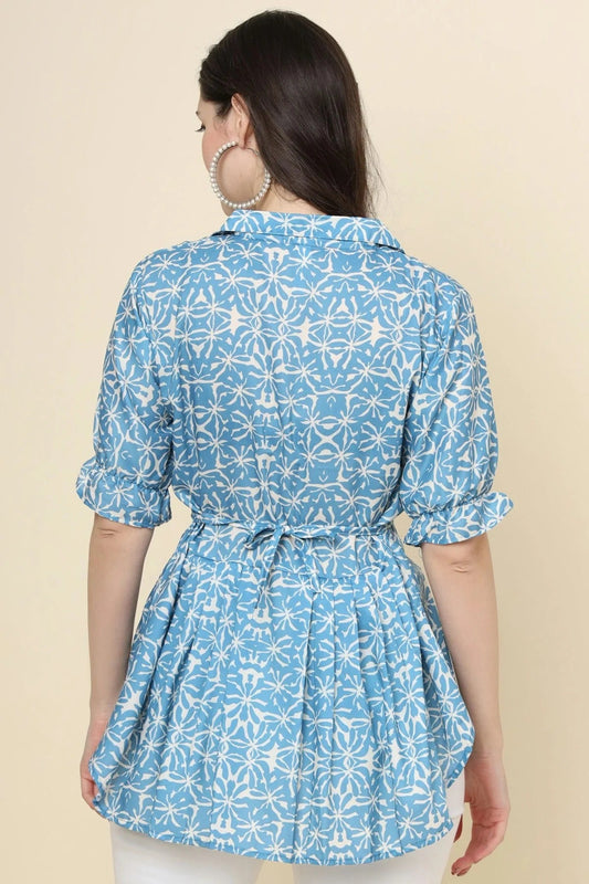 Blue Cotton Printed Readymade Top  NCTP11112311