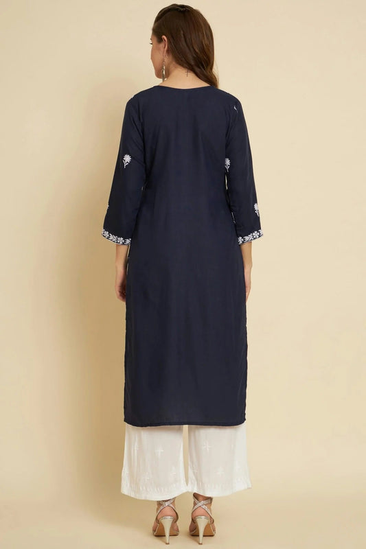Blue Cotton Slub Kurti NCKR11112173