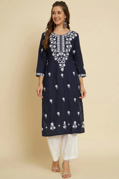 Blue Cotton Slub Kurti NCKR11112173