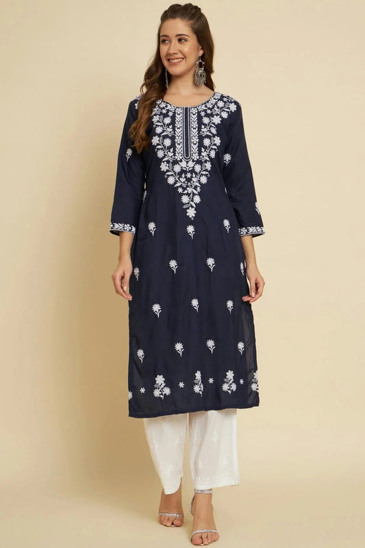 Blue Cotton Slub Kurti NCKR11112173