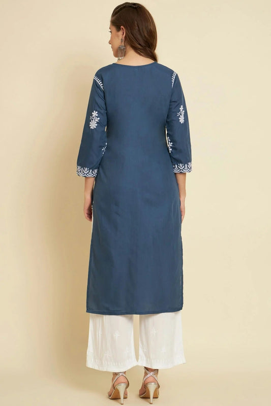 Blue Cotton Slub Kurti NCKR11112186