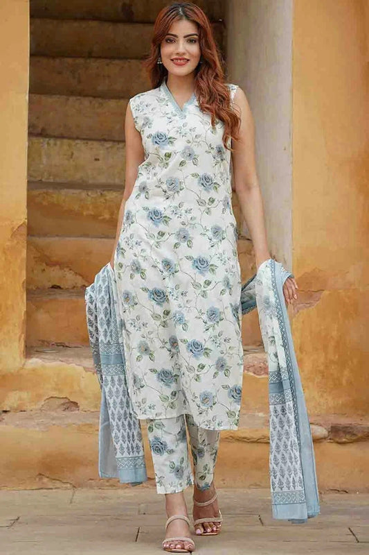 Blue Cotton Slub Stitched Suit NCSS11110669