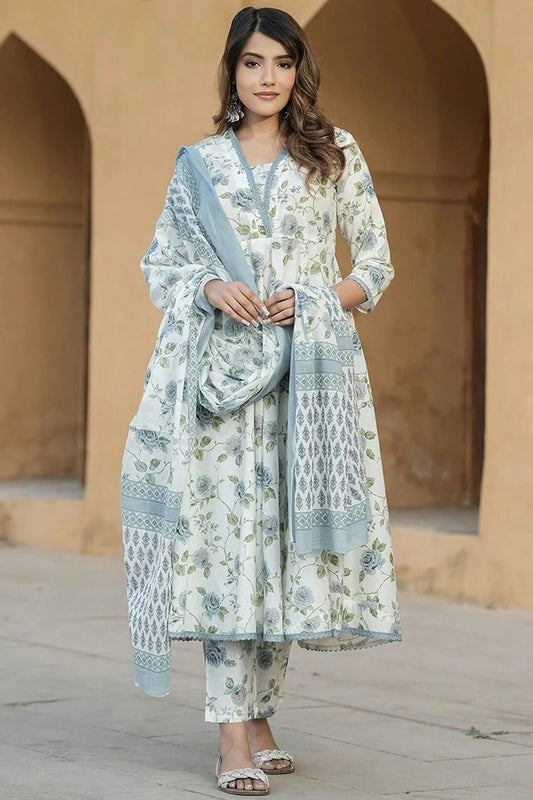 Blue Cotton Slub Stitched Suit NCSS11111434