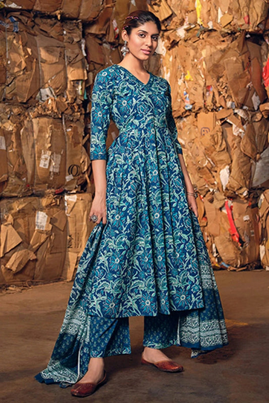 Blue Cotton Stitched Salwar Suit NCSS11111887