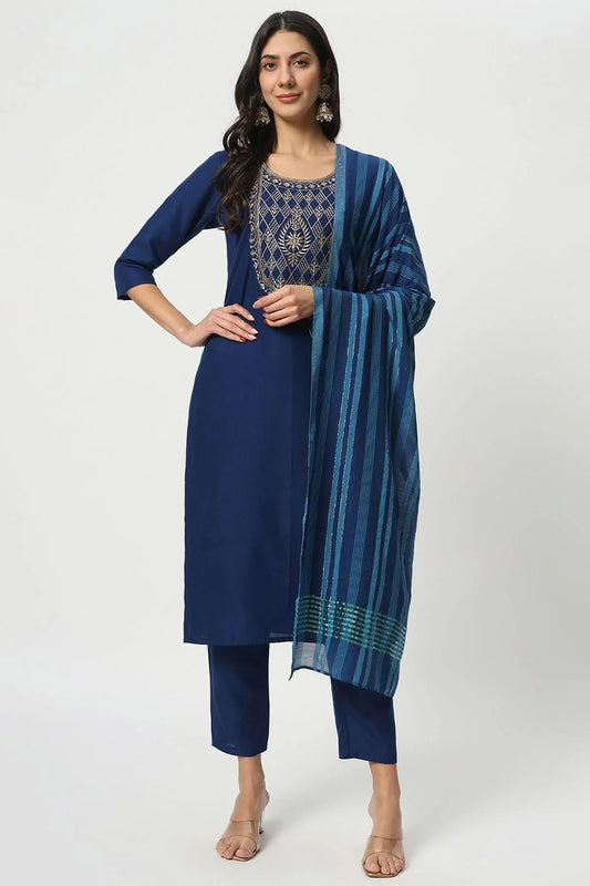 Blue Cotton Stitched Salwar Suit NCSS11111947