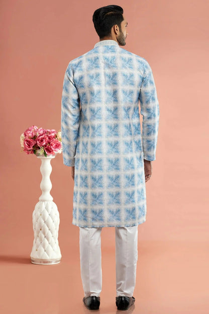 Blue Cotton Thread Kurta Pajama NCKP12310198