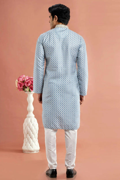 Blue Cotton Thread Kurta Pajama NCKP12310203