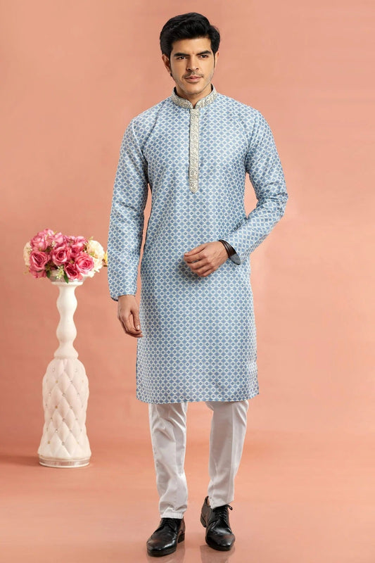 Blue Cotton Thread Kurta Pajama NCKP12310203