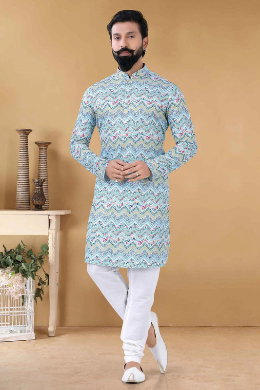 Blue Cotton Kurta Pajama NCKP11310152