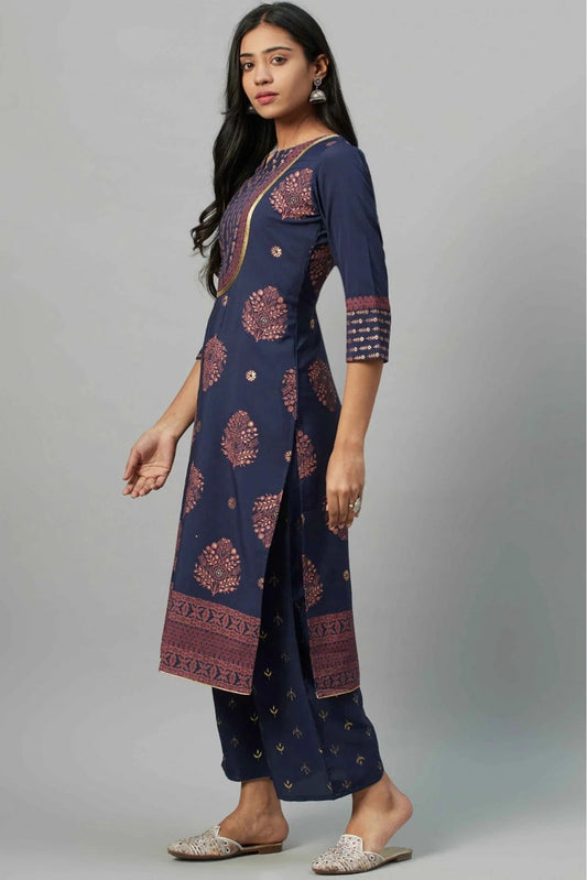 Blue Crepe Foil Print Kurti NCKR10610198