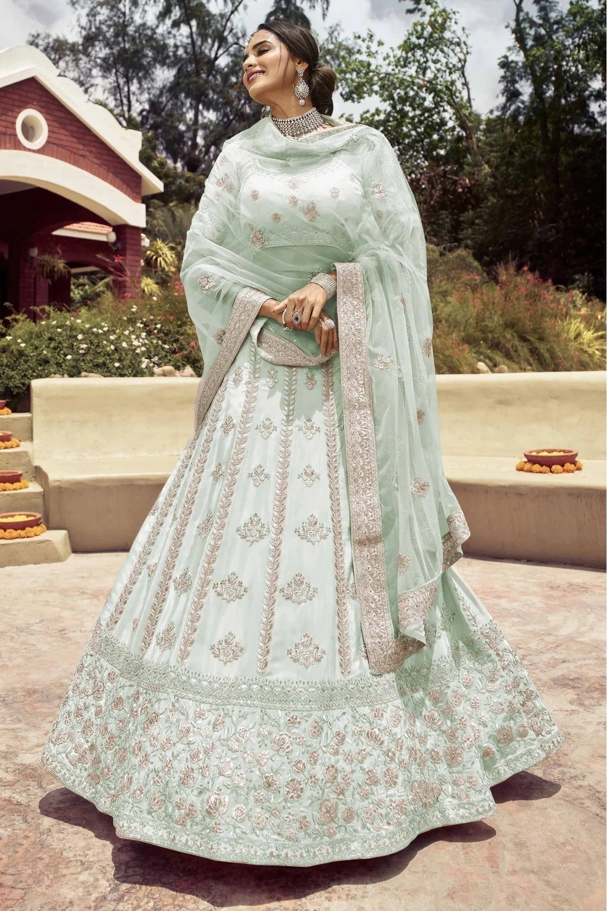 Blue Crepe Resham Lehenga Choli NCLC10810410