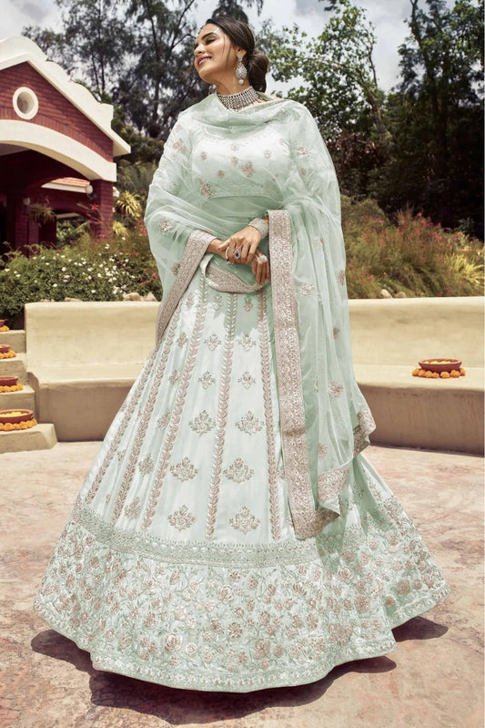 Blue Crepe Resham Lehenga Choli NCLC10810410