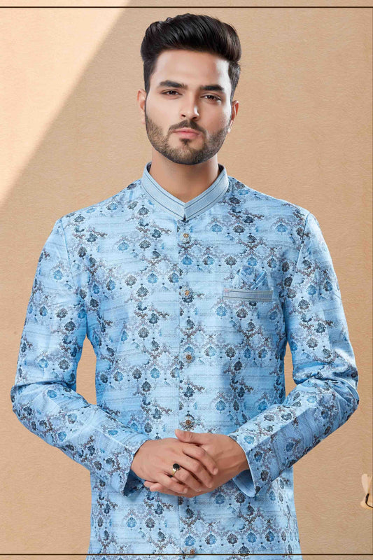 Blue Dhoti SherwaniIn Jacquard  NCSH10410487