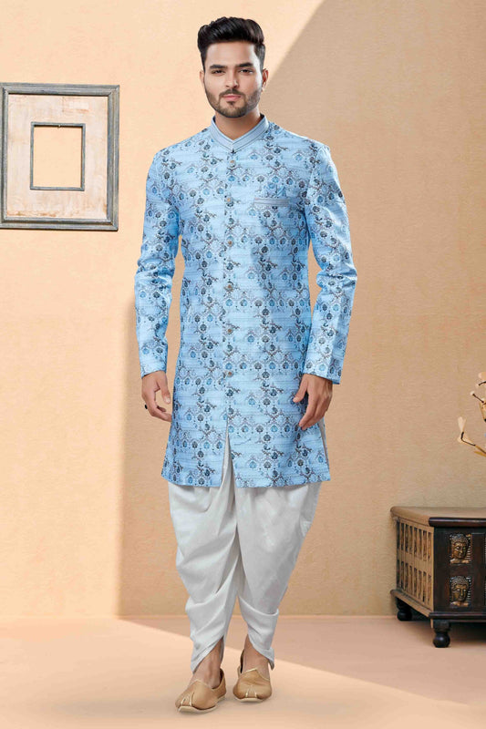 Blue Dhoti SherwaniIn Jacquard NCSH10410487