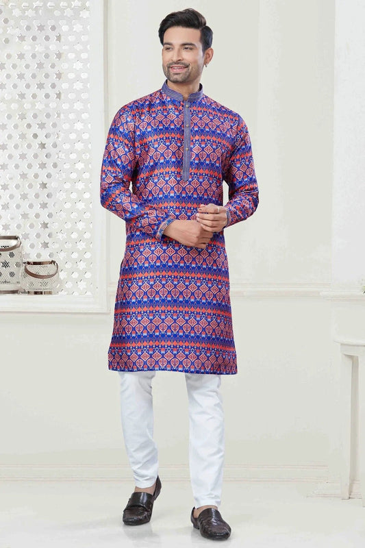 Blue Digital Print Silk Kurta Pajama NCKP11110562