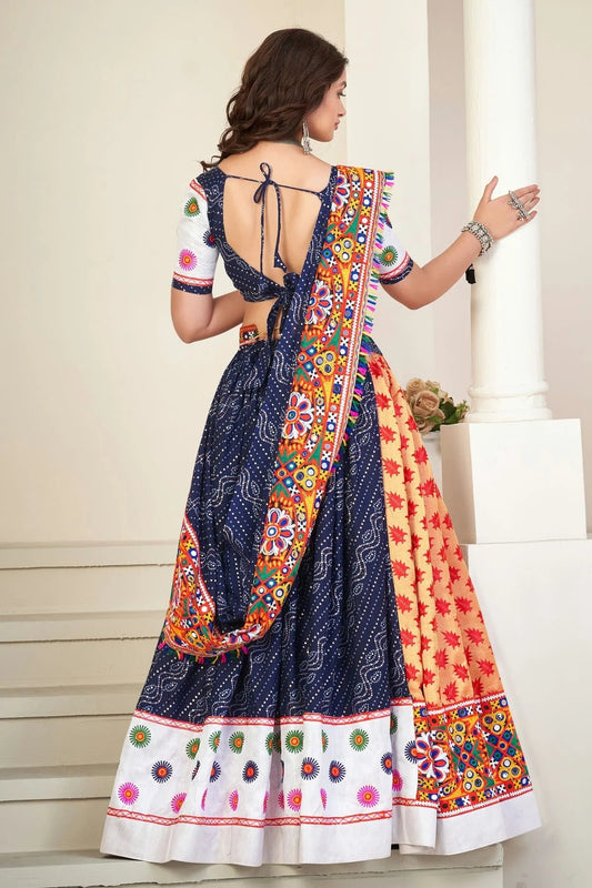 Blue Embroidery Cotton Silk Navratri Lehenga  NCLD11710188