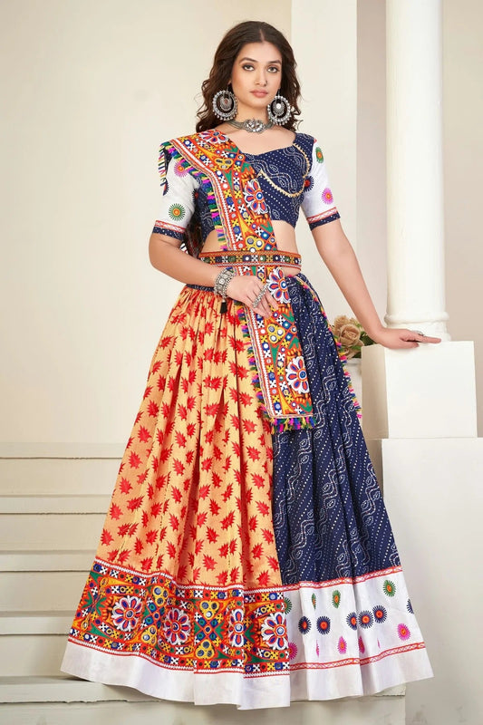 Blue Embroidery Cotton Silk Navratri Lehenga NCLD11710188