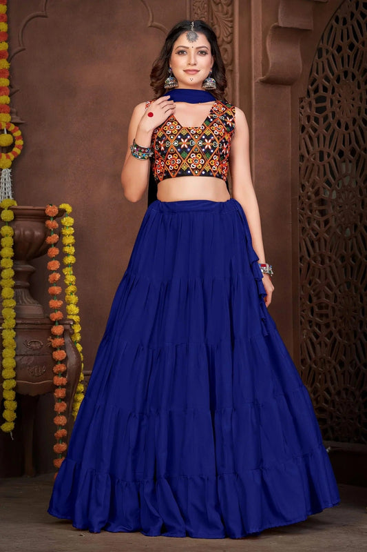 Blue Embroidery French Crepe Navratri Lehenga NCLD11710194