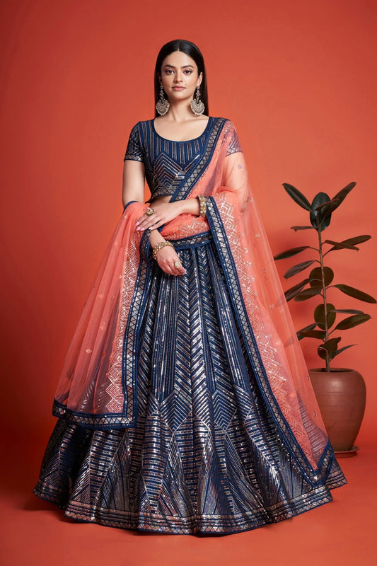 Blue Embroidery Georgette Lehenga Choli NCLD10810224
