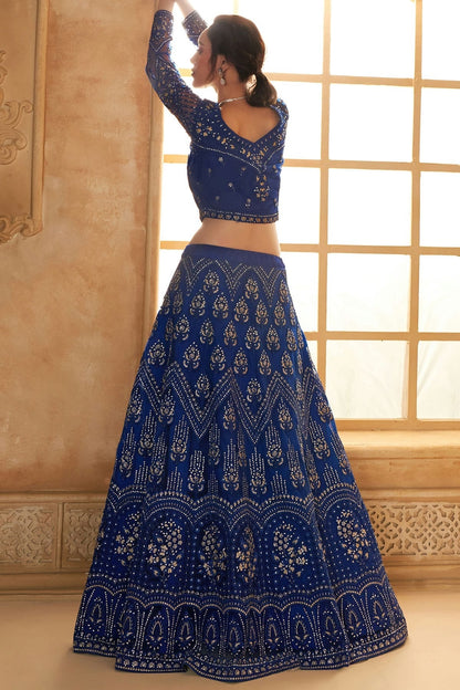 Blue Embroidery Net and SilK Lehenga Choli NCLC12910122