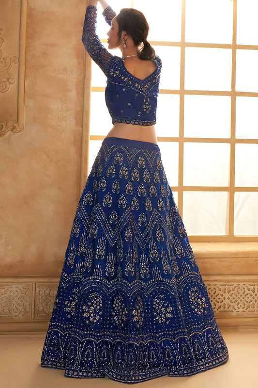 Blue Embroidery Net and SilK Lehenga Choli NCLC12910122