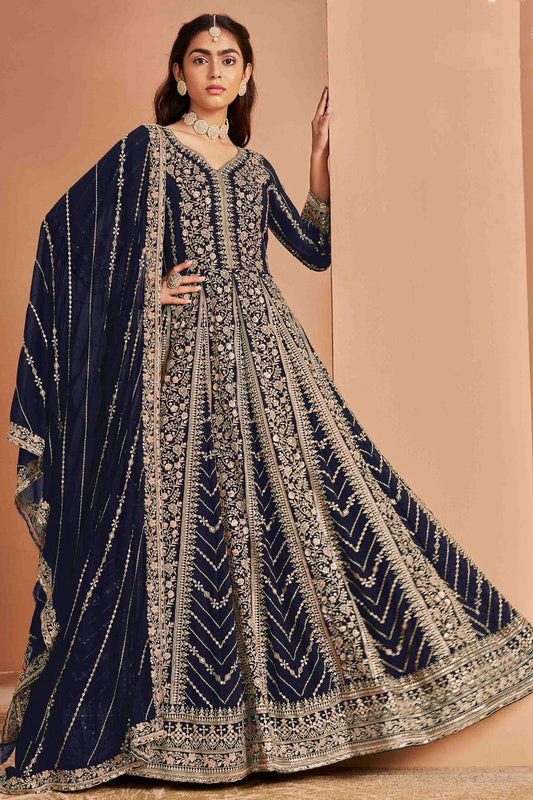 Blue Faux Georgette Anarkali Suit NCSM10510113