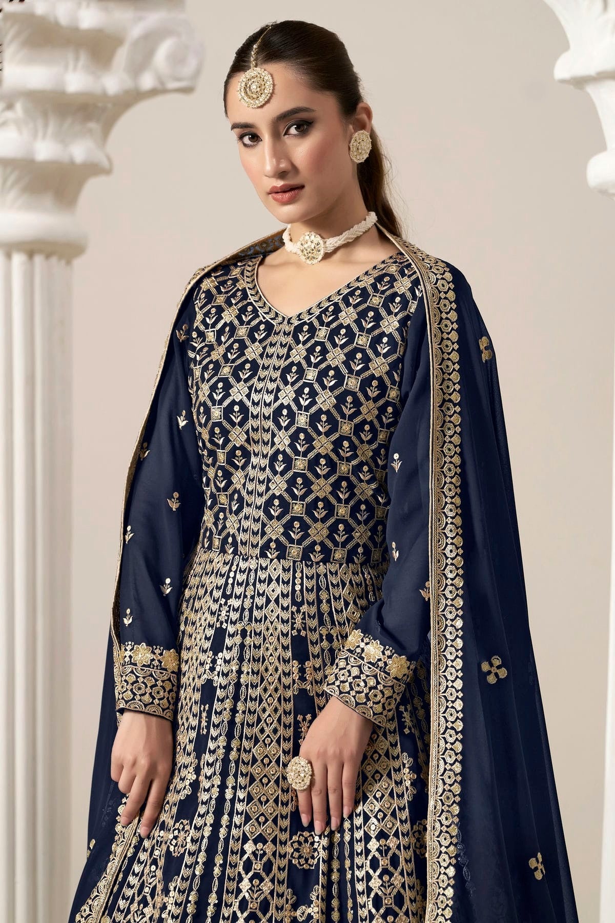 Blue Faux Georgette Semi Stitched Anarkali Suit NCSM10510173