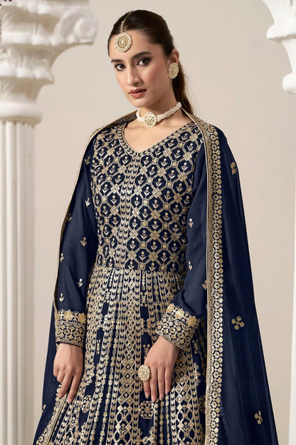 Blue Faux Georgette Semi Stitched Anarkali Suit NCSM10510173