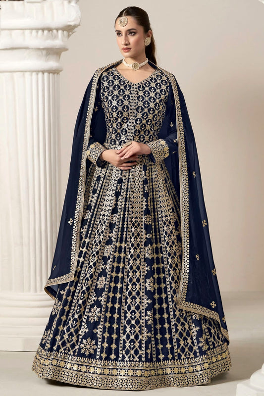 Blue Faux Georgette Semi Stitched Anarkali Suit NCSM10510173