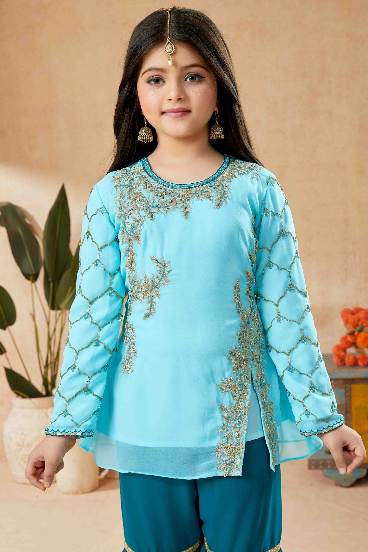 Blue Faux Georgette Sharara Suit NCGW10710834