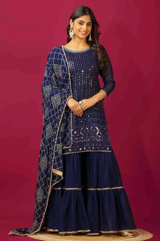 Blue Faux Georgette Stitched Sharara Suit NCSS11410178