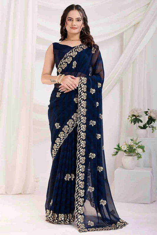 Blue Georgette Designer Saree NCSD11110959