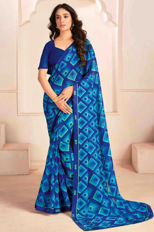 Blue Georgette Digital Printed Printed Saree NCSD11110399