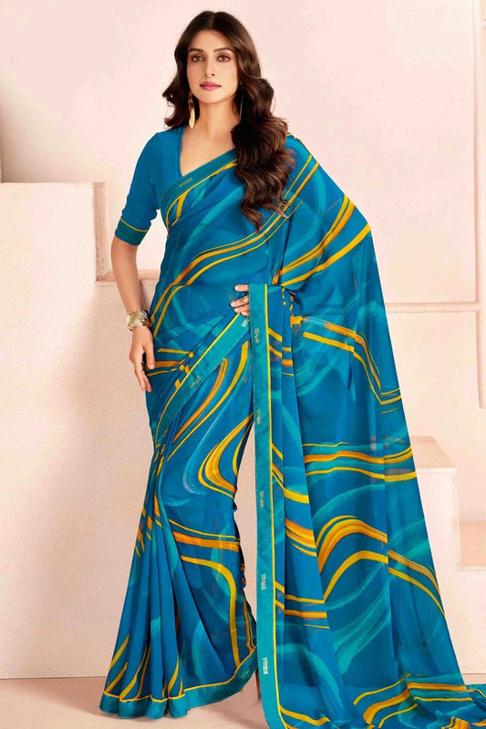 Blue Georgette Digital Printed Printed Saree NCSD11110408