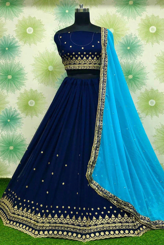 Blue Georgette Embroidery Lehenga Choli NCLC10210153