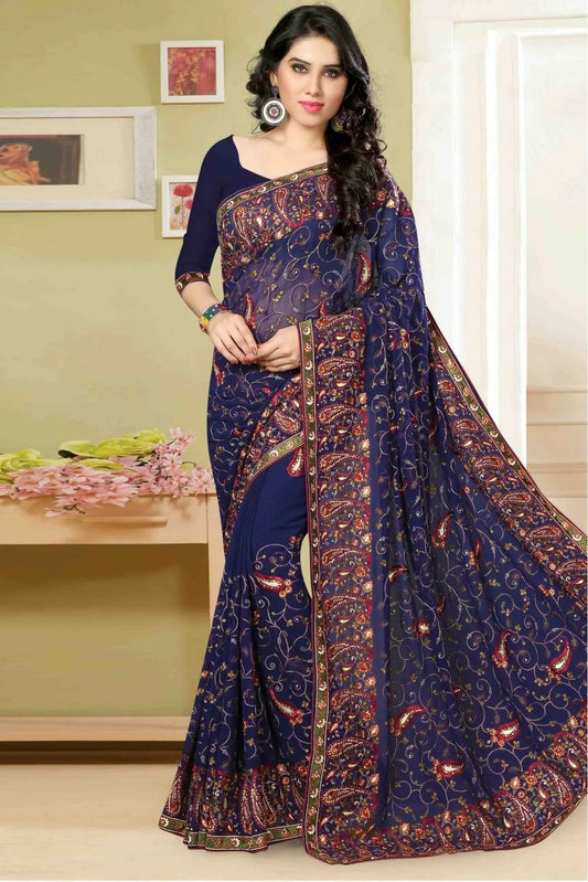 Blue Georgette Embroidery Saree NCSD11210505