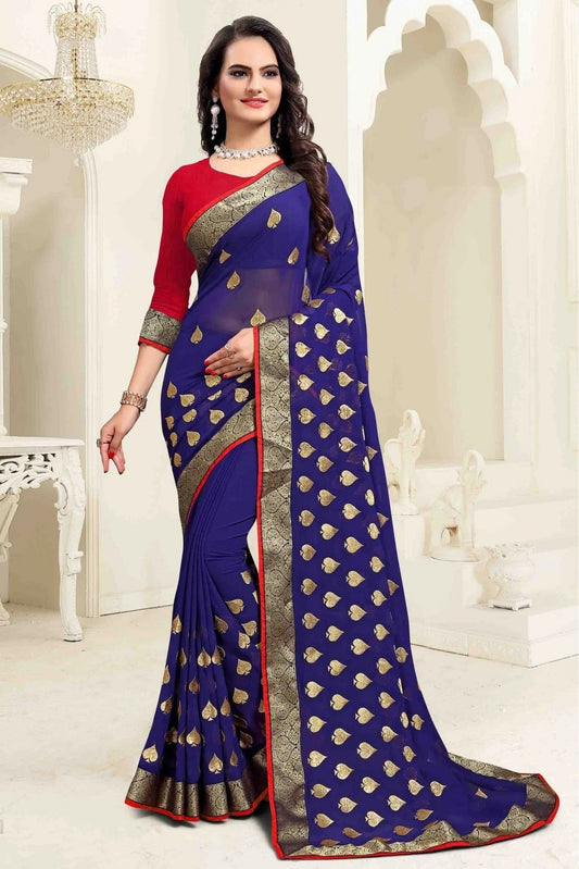 Blue Georgette Embroidery Saree NCSD11210525
