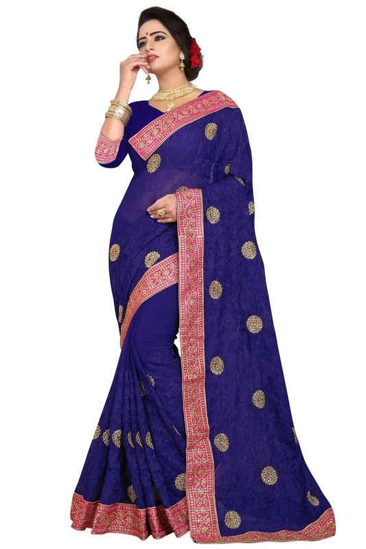 Blue Georgette Embroidery Saree NCSD11210540
